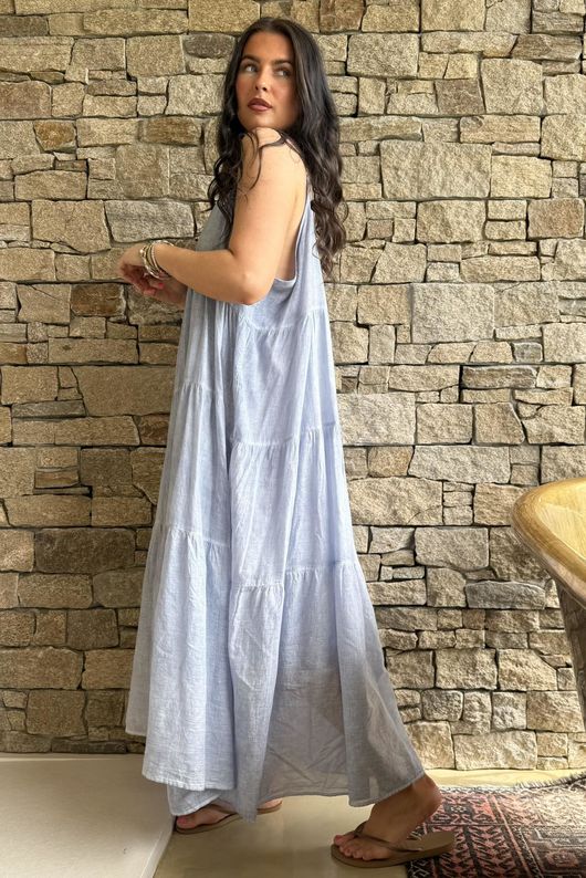 Lenni Cotton Tiered Dress Washed Denim